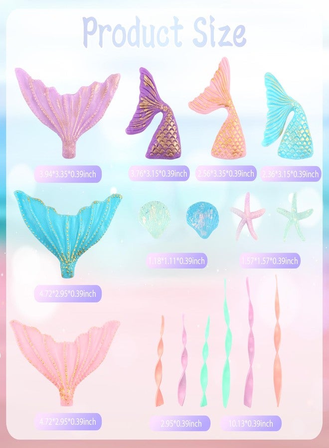 Wootkey 16Pcs Mermaid Cake Topper Mermaid Tail Cake Decorations with Seaweed Shells for Sea Ocean Theme Wedding Birthday Party Supplies - Image 2